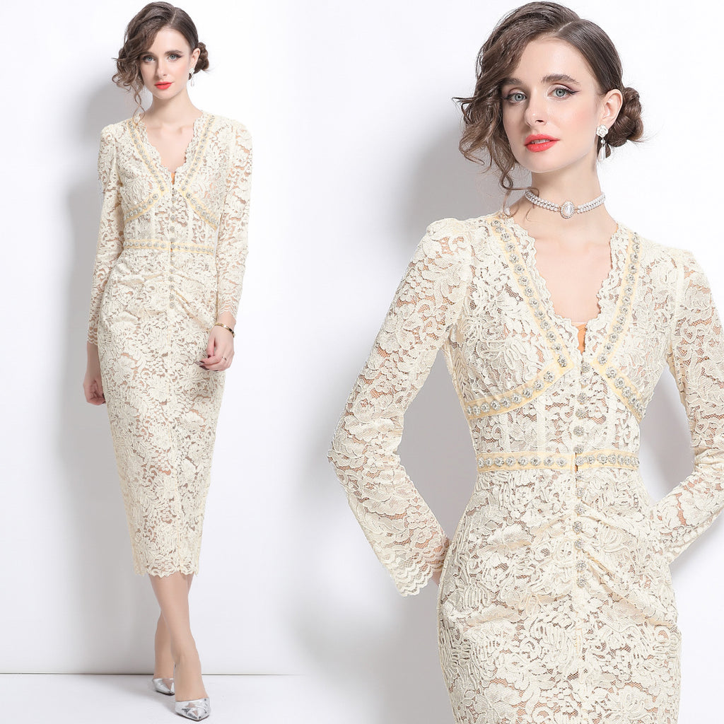 Elegantes florales Spitzenkleid mit V-Ausschnitt – Bild 2 | LuxeStyle