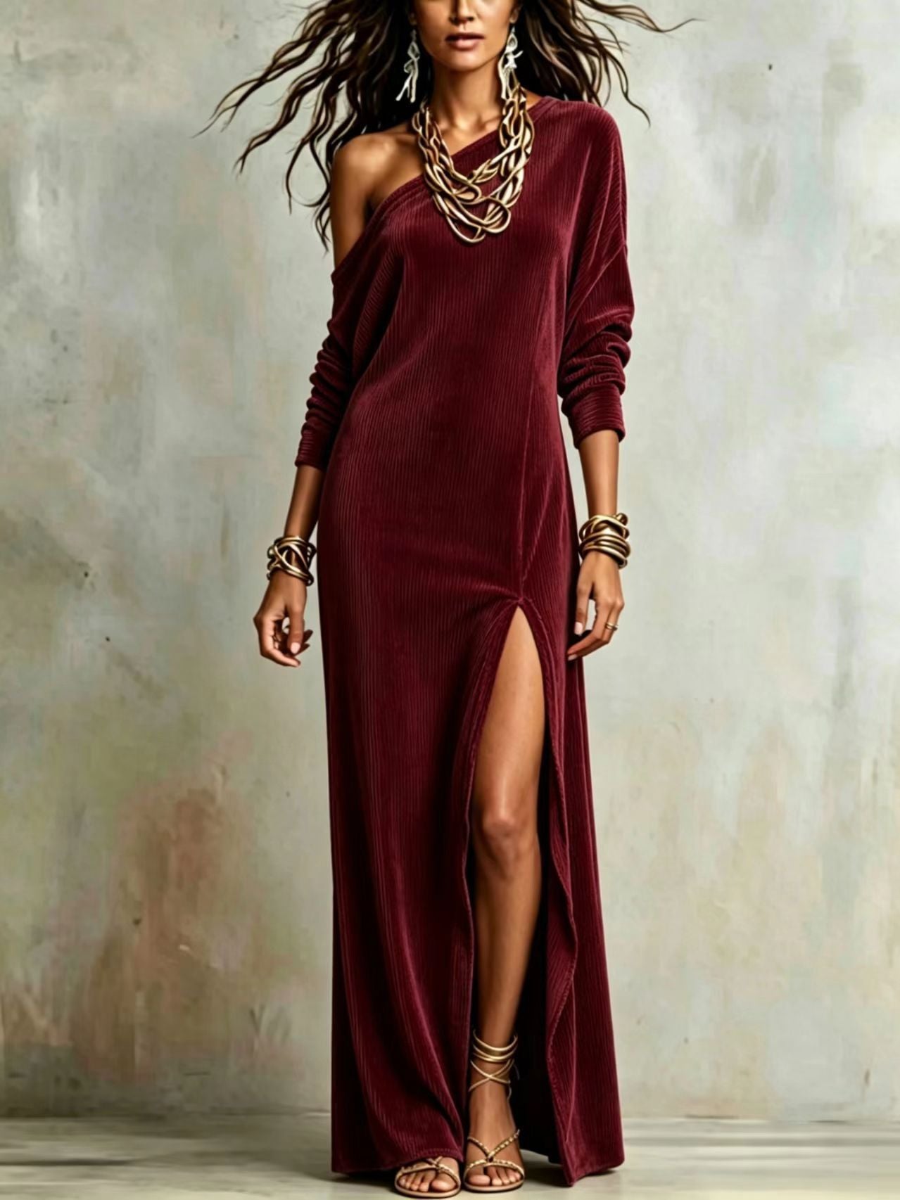 Corduroy-Kleid mit Off-Shoulder-Design