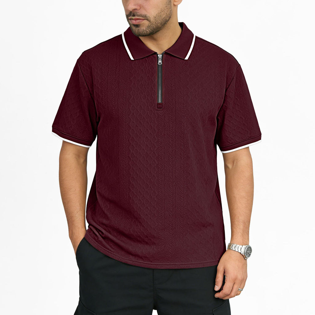 Herren Jacquard Polo-Shirt mit Reissverschluss