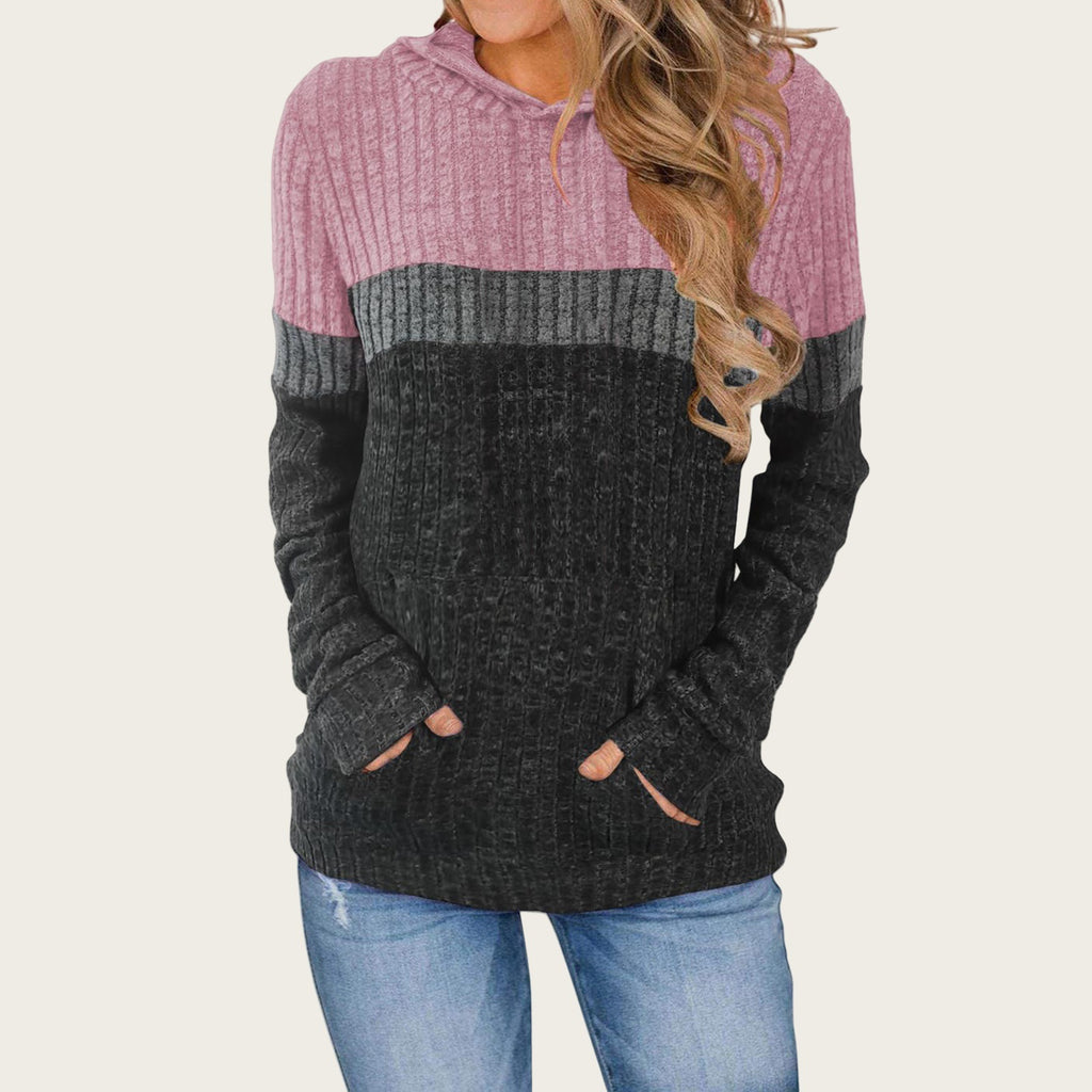 Lässiger Farbblock-Patchwork-Hoodie mit Taschen