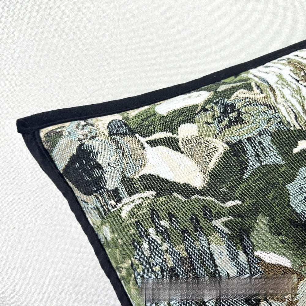 Retro Kissenbezug mit botanischem Jacquard-Muster – Ansicht 5
