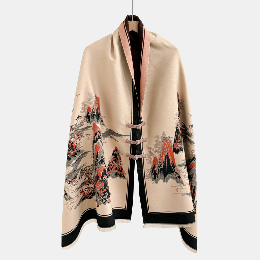 Vintage Jacquard-Schal mit Knopfverschluss