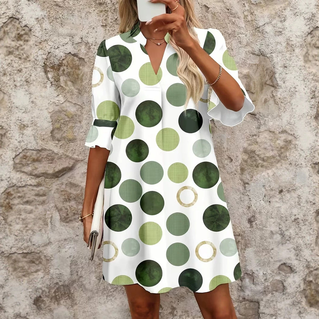 Polka-Print Midikleid in Grün – Bild 6 | LuxeStyle