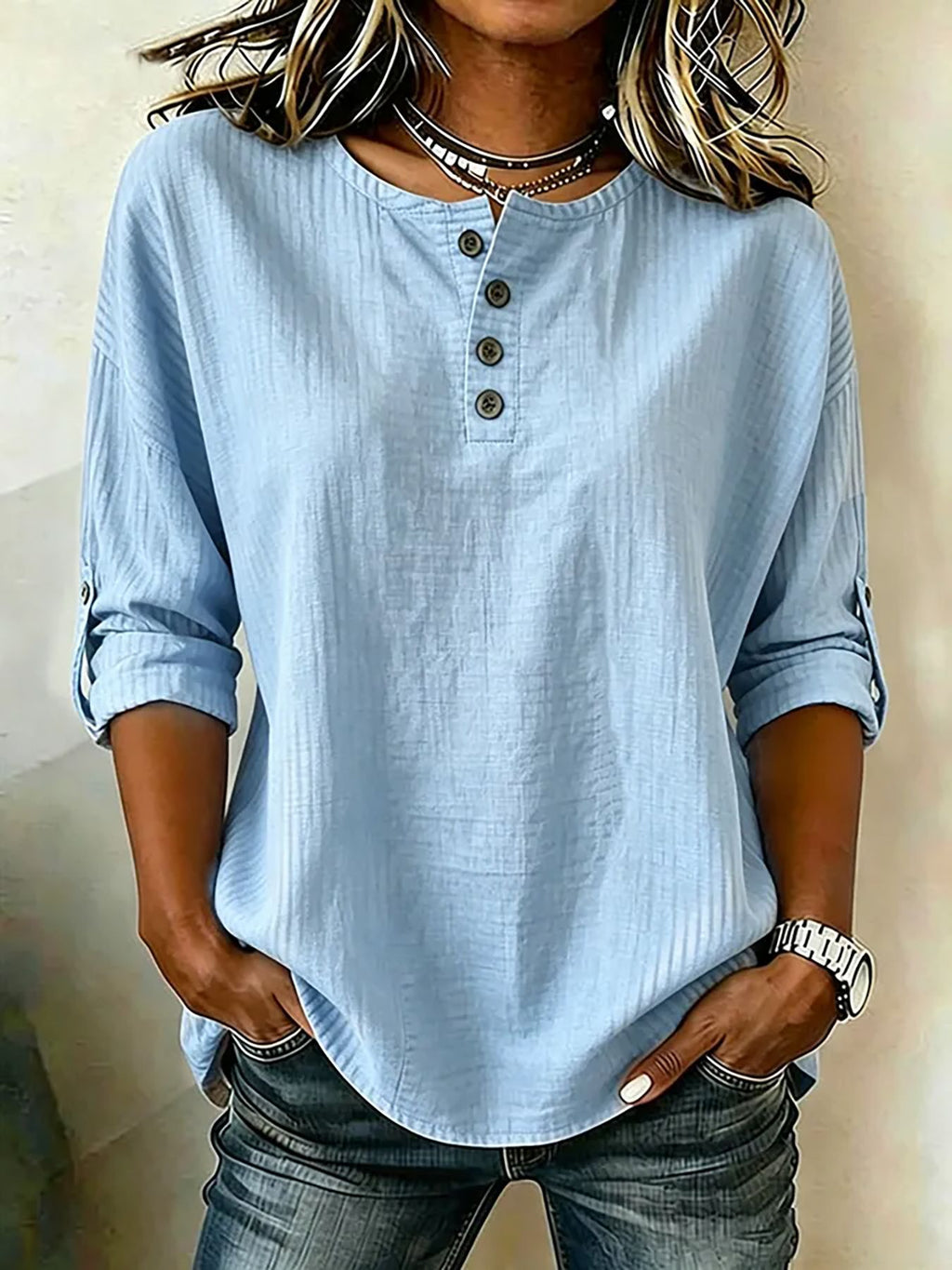 Damen Atmungsaktives 3/4-Arm-Shirt mit Manschetten