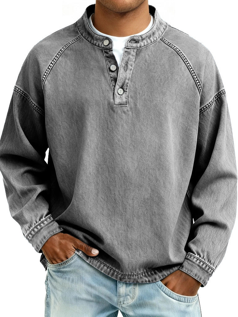 Herren-Langarm-Shirt Uni-Farben Casual-Shirt Vintage
