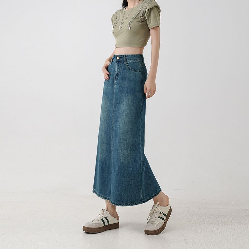 Figurbetonender A-Linien Midi-Jupe aus Denim – Ansicht 5