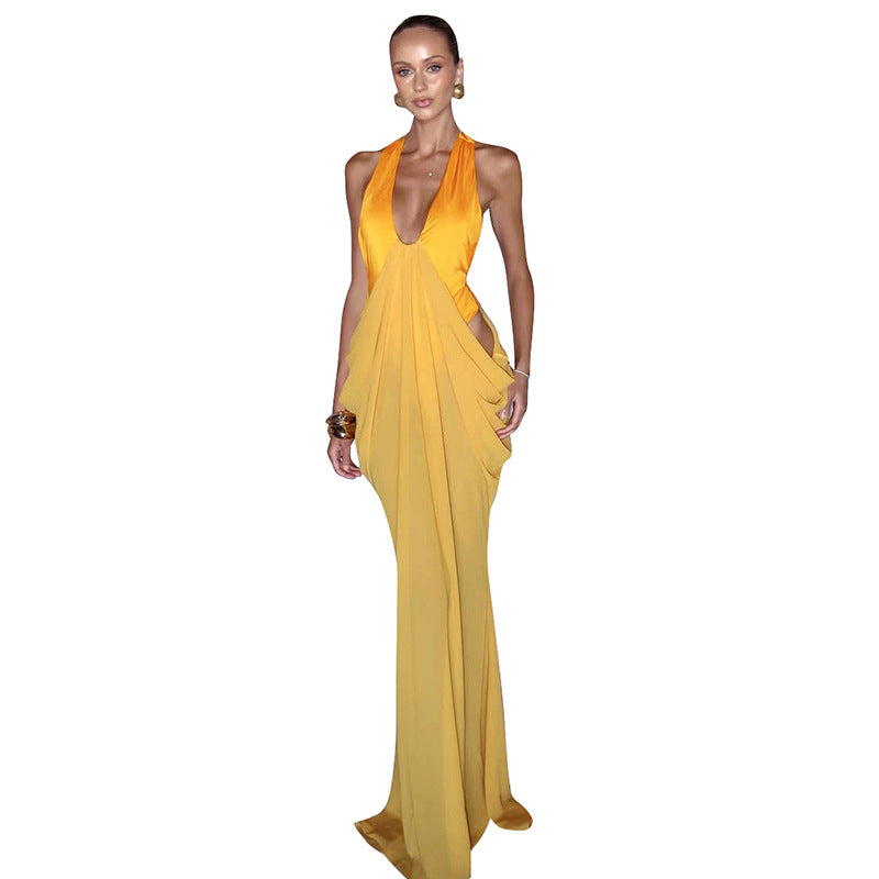 Halter Neck Patchwork Kleid für Damen