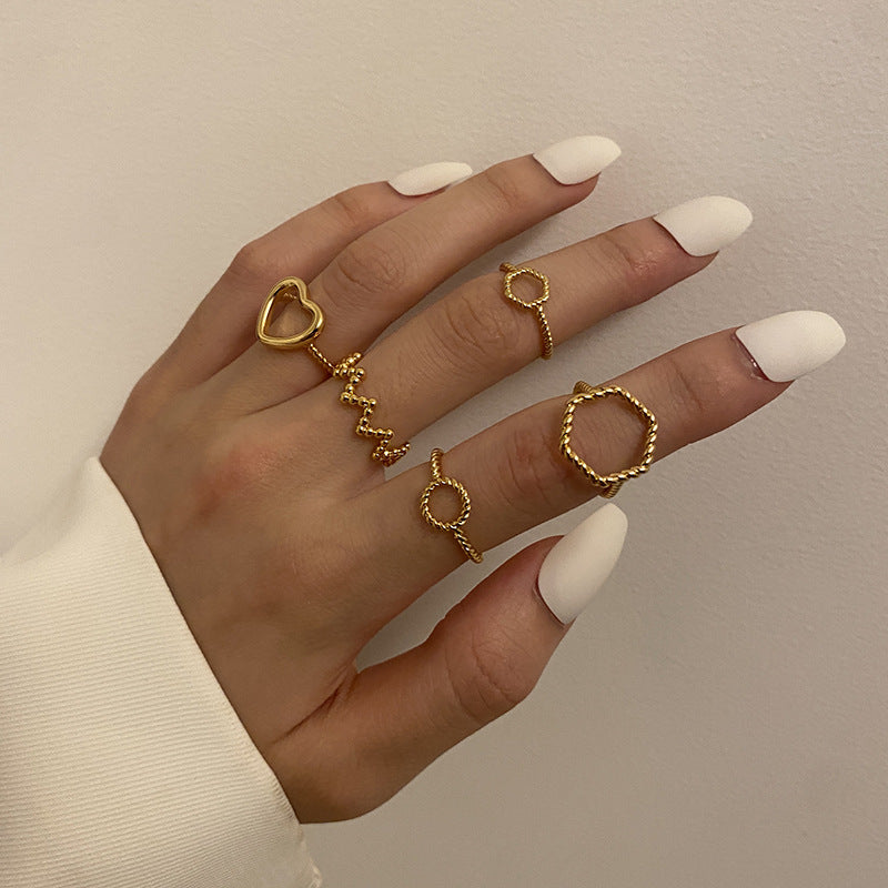 Stapelring-Set Gold · Mix (Herz & Welle)