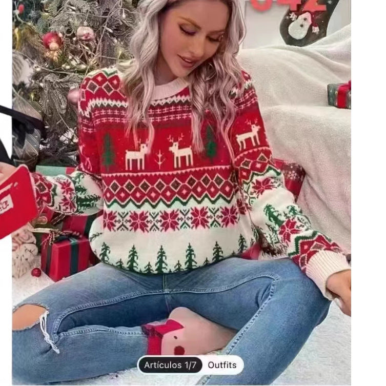 Weihnachtsbaum-Print Pullover mit langen Ärmeln – Bild 4 | LuxeStyle