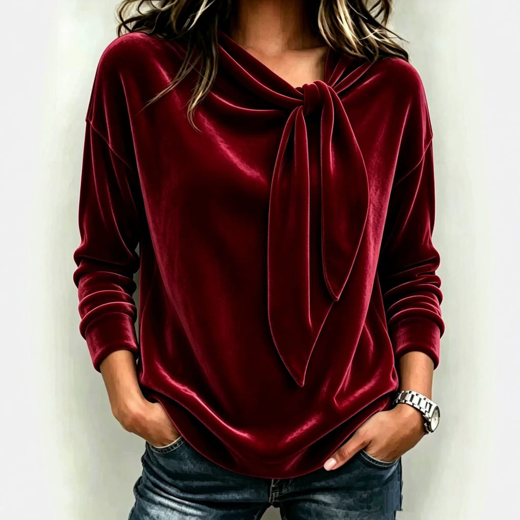 Damen Velourspulli mit Schleife
