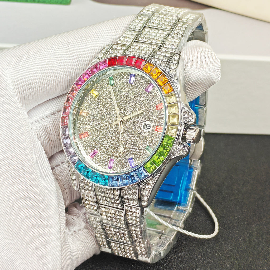 Hip-Hop Strass-Uhr Herren Gold/Silber – Bild 8 | LuxeStyle