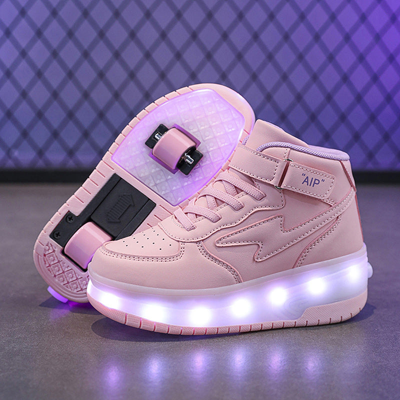 Jugendliche Lederrollschuhe mit Doppellaufrollen