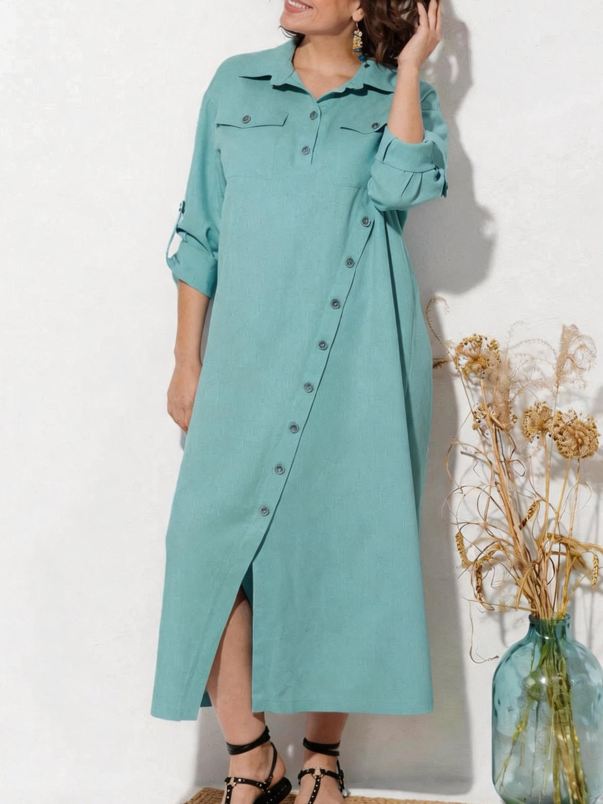 Elegantes Hemdblusenkleid mit Knopfleiste – Bild 4 | LuxeStyle
