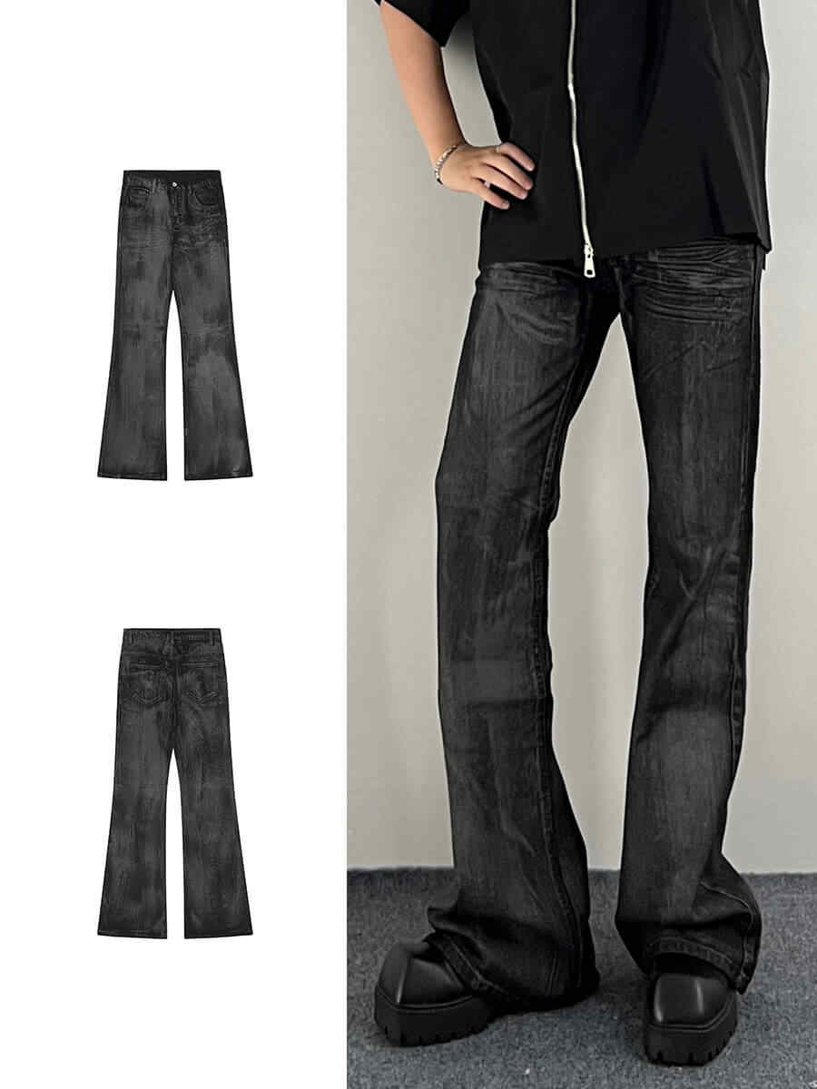 Herren Straight Bootcut Jeans Washed Black