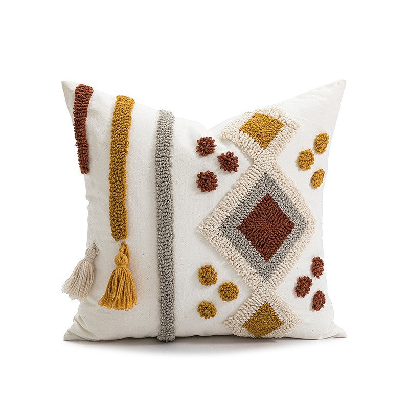 Boho-Kissenbezug mit Stickerei und Quasten – Ansicht 6