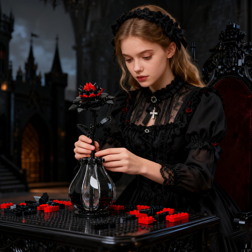 Rote Dahlie Baustein-Set als Tischdeko