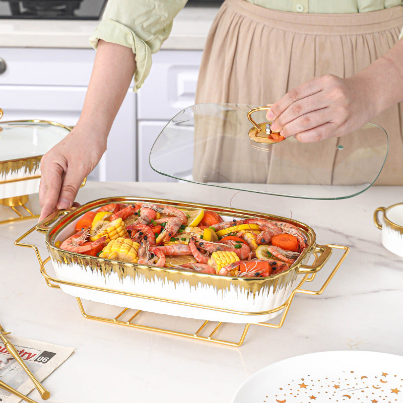 Goldplattierte Rechteckige Casserole mit Deckel