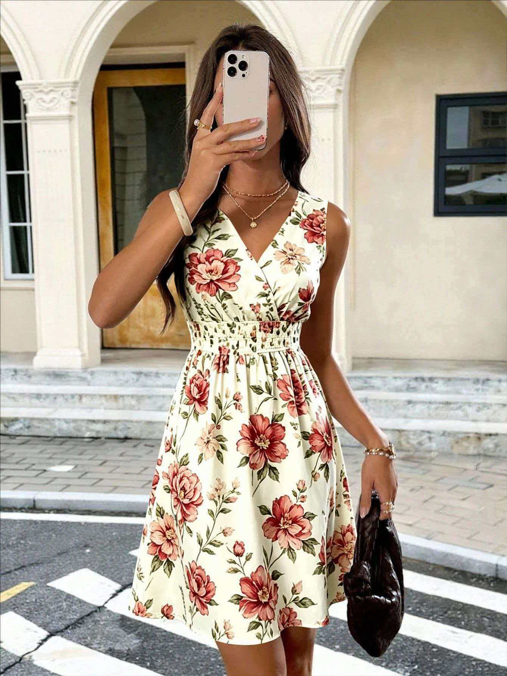 Vielseitiges V-Neck Midikleid mit Print
