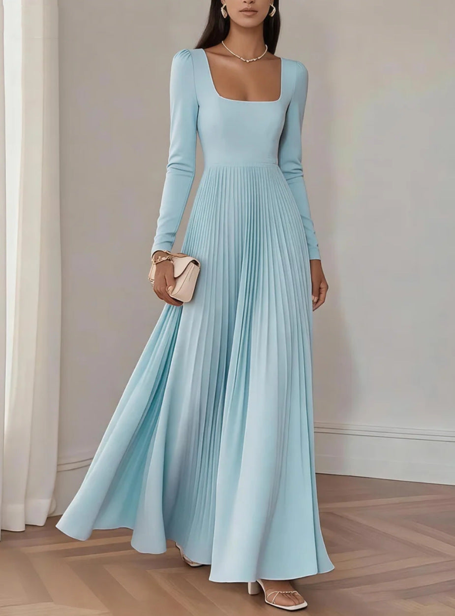 Midi-Kleid mit eckigem Ausschnitt und langen Ärmeln