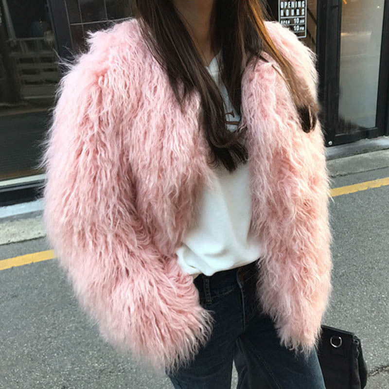Kurze Shearling-Jacke aus Kunstfell für Damen