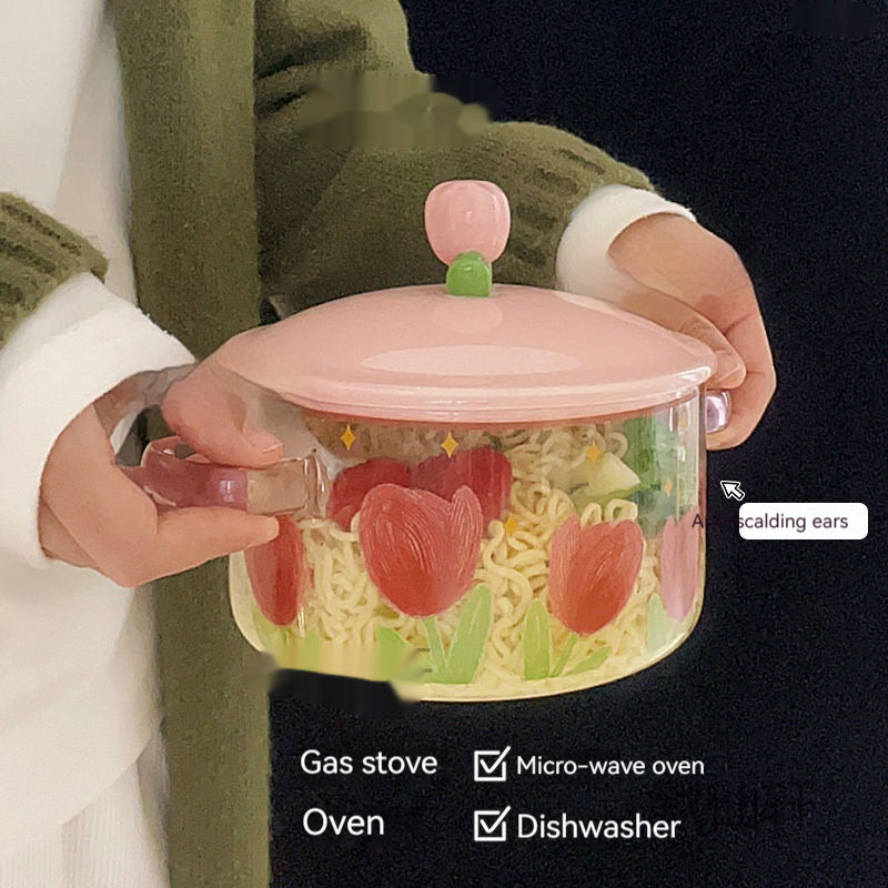 Grosse Instant-Noodle-Schale aus hitzebeständigem Glas