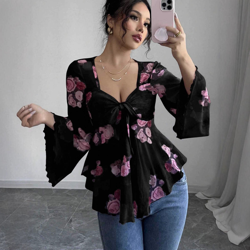 Damen Prinzessinnen-Shirt mit Print und Flared-Ärmeln – Bild 4 | LuxeStyle