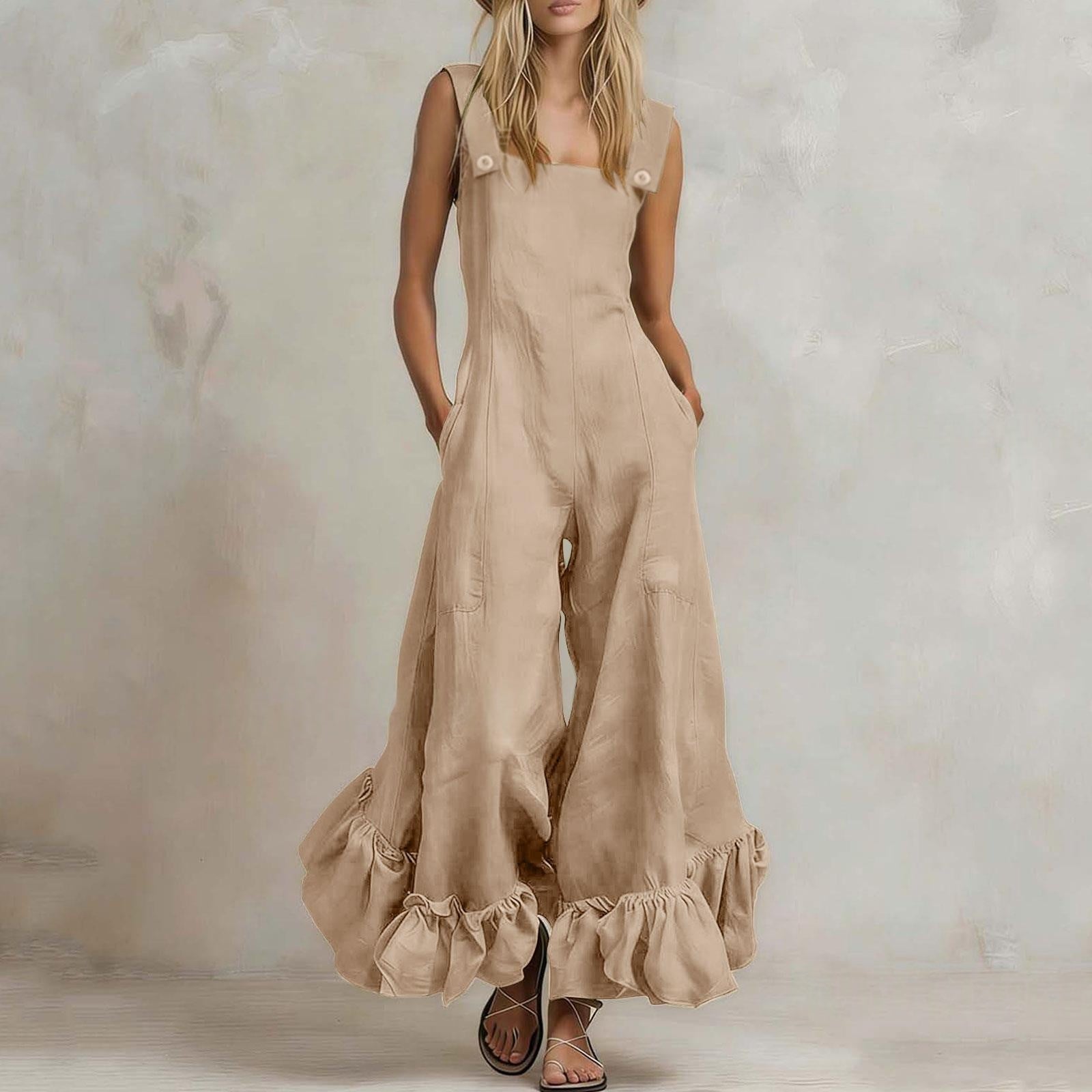 Jumpsuit mit weitem Bein und Rüschensaum