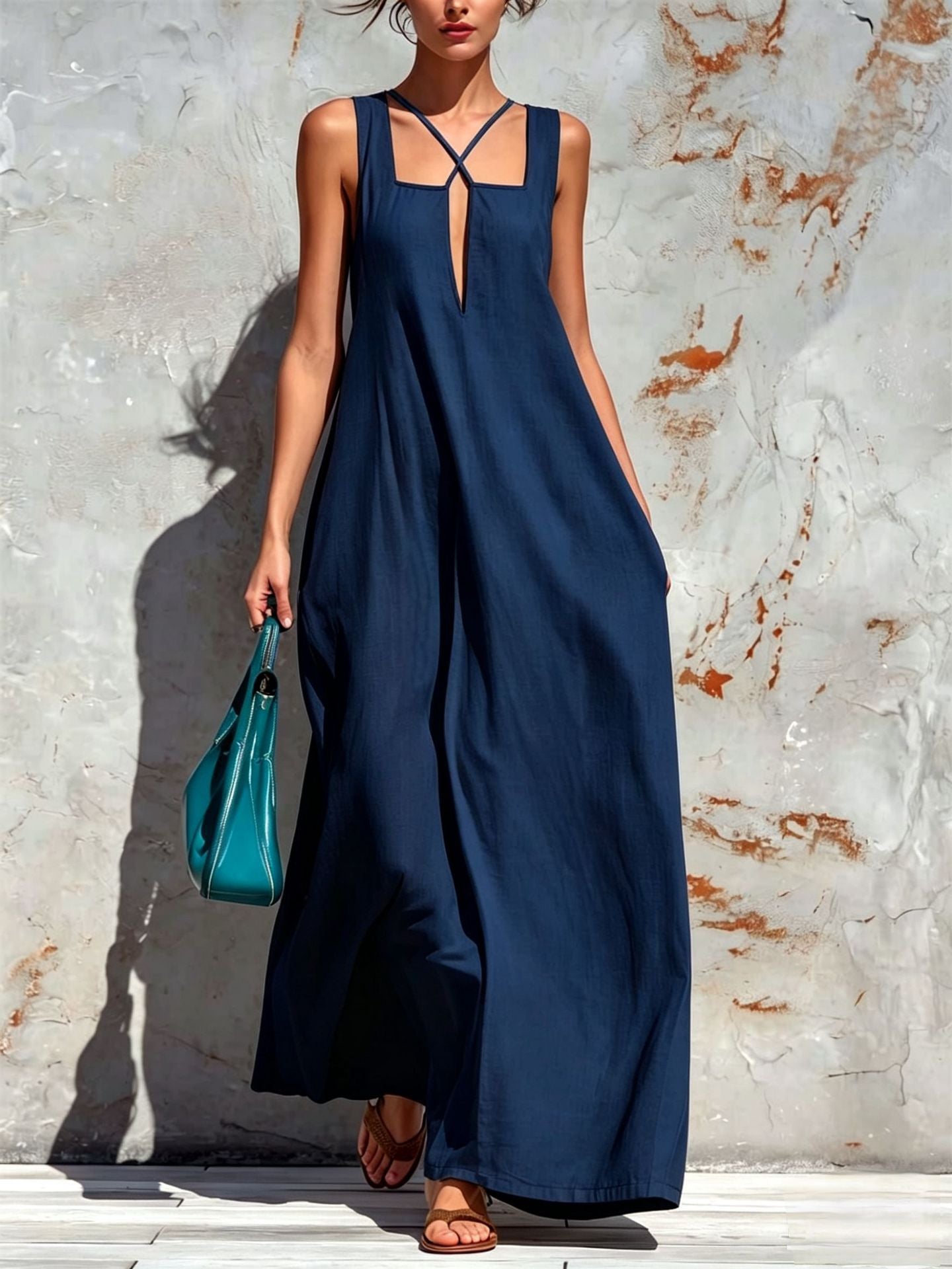 Damen A-Linien Freizeitkleid aus Baumwoll-Leinen