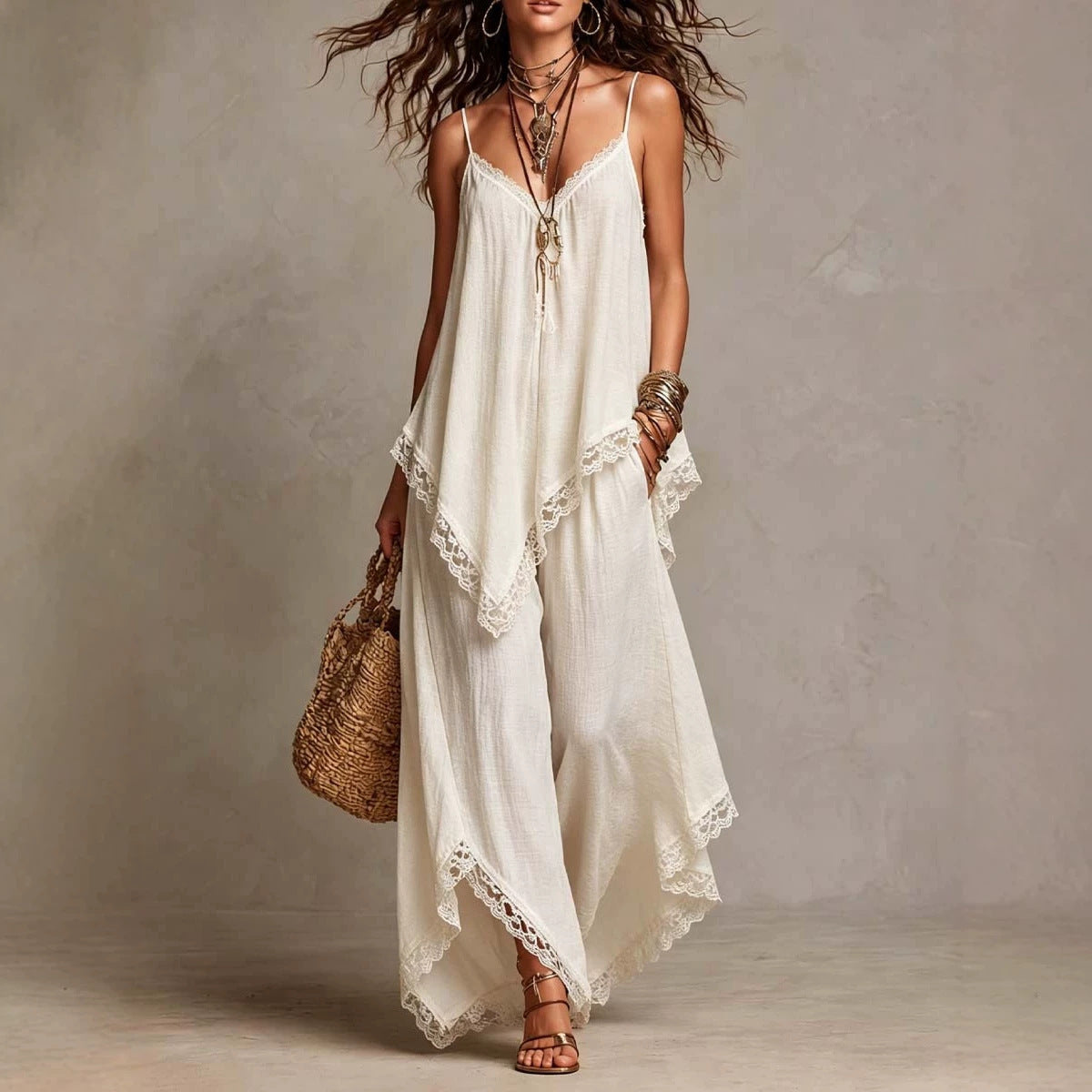 Boho-Chic Resort-Set mit weitem Bein