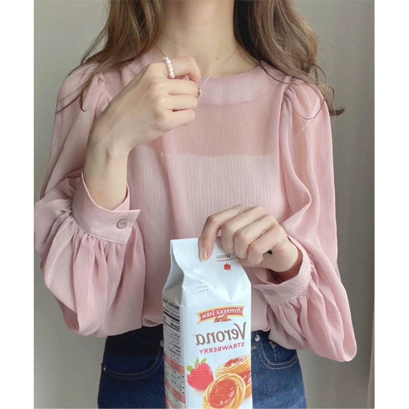 Chiffon-Top mit Puffärmeln und Streifen