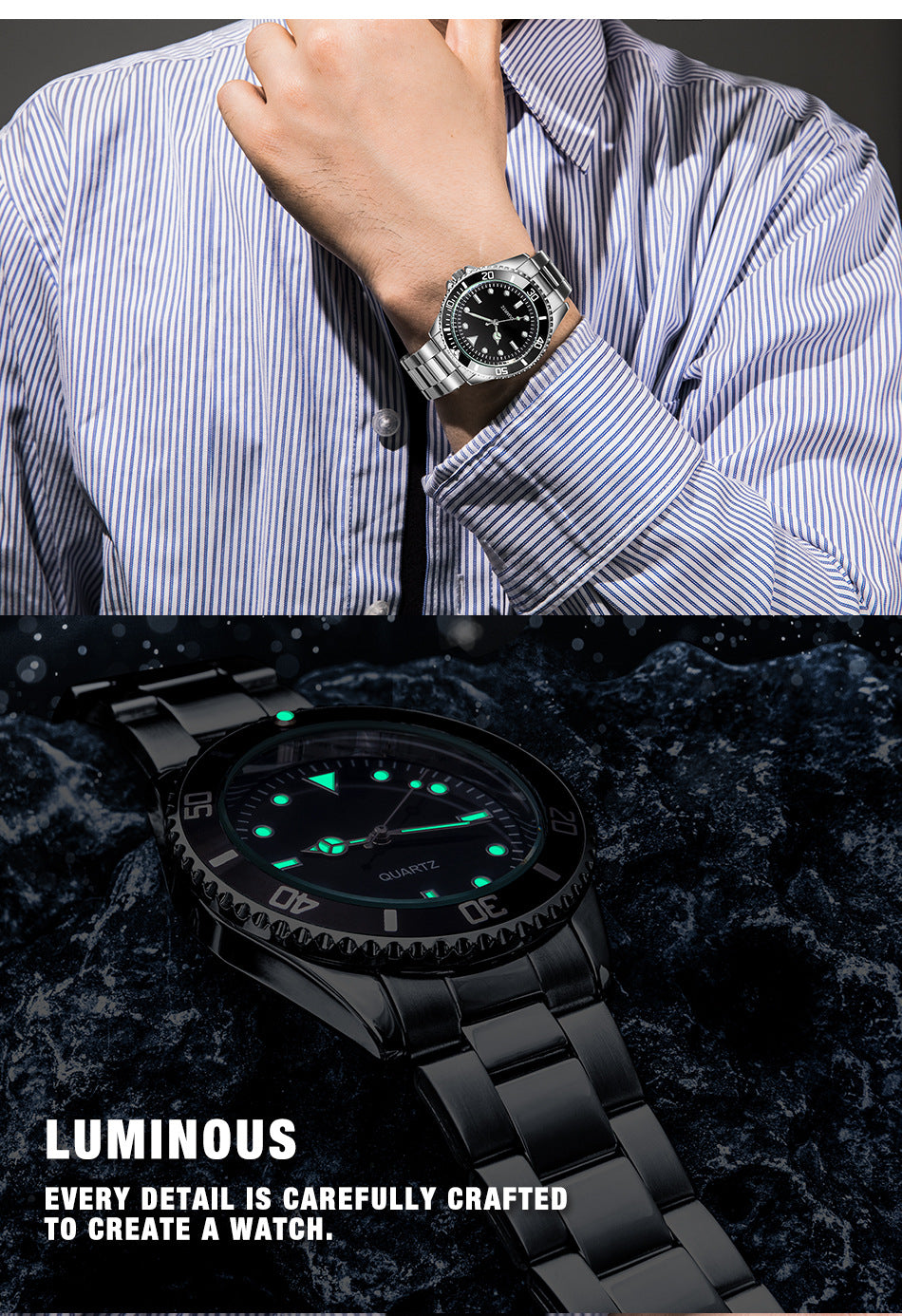 Wasserdichte Quarzuhr mit Edelstahlarmband – Bild 7 | LuxeStyle