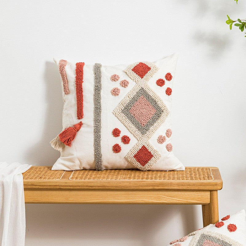 Boho-Kissenbezug mit Stickerei und Quasten – Ansicht 4