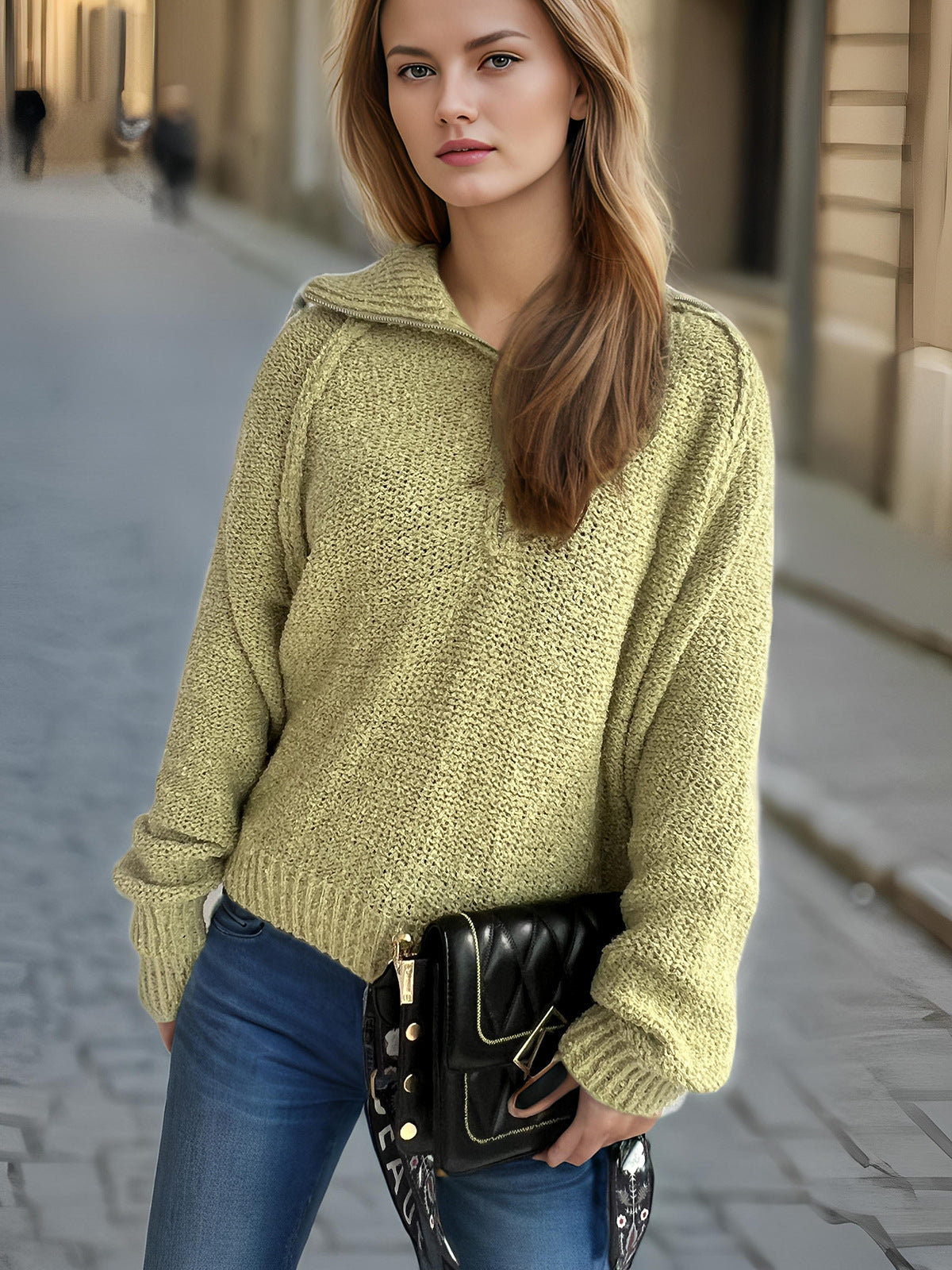 Pullover mit Reissverschluss und Reverskragen