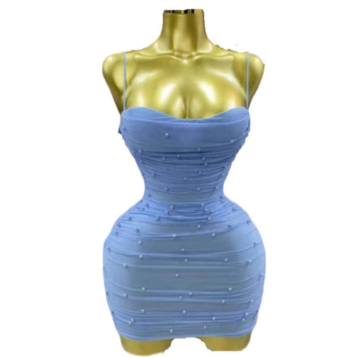 Minikleid mit Perlen und Mesh-Trägern | LuxeStyle