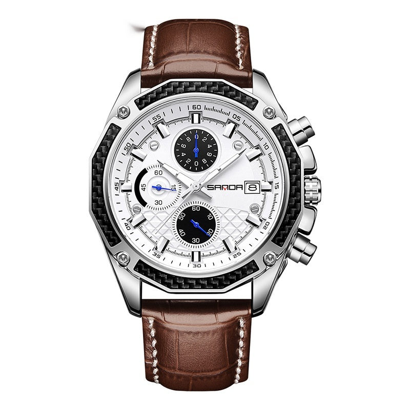Herrenuhr mit Lederarmband und Datumsanzeige
