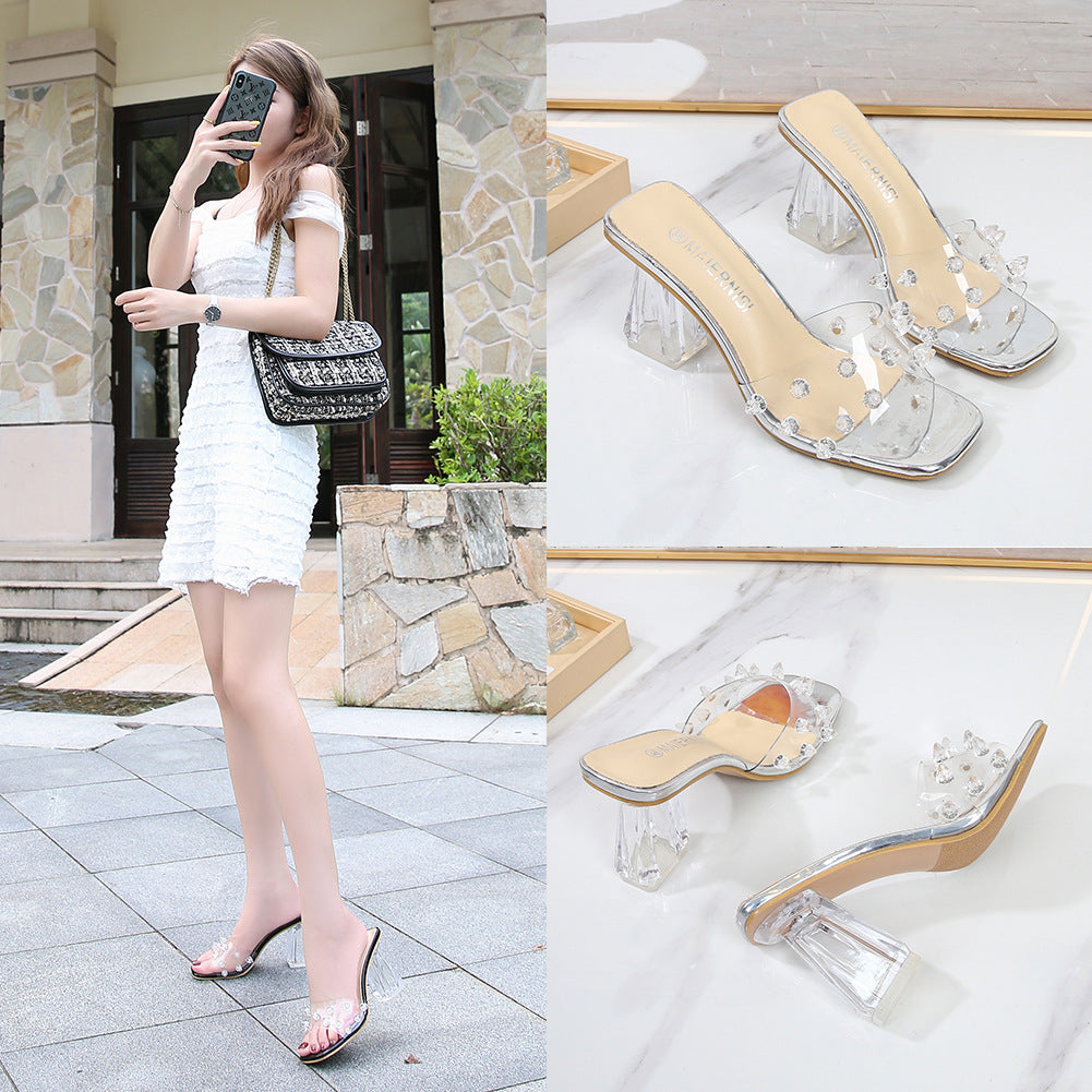 Transparente Sandalen mit Kristallabsatz | LuxeStyle