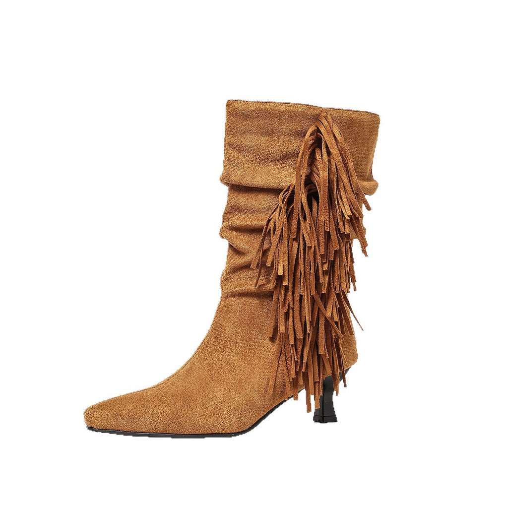 Fringen- Stiefel, Kamel
