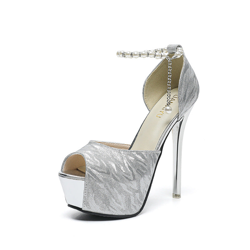 Glitzer-Sandalen mit Plateau und hohem Absatz