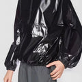 PU Faux Leder Hoodie mit Stehkragen