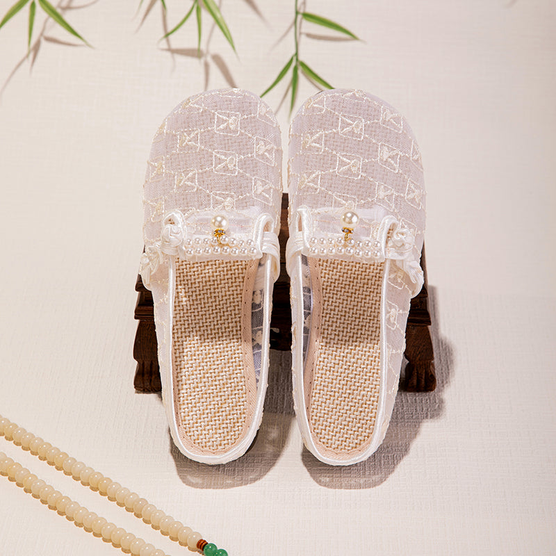 Sommer Mesh Slip-On Sandalen mit Stickerei