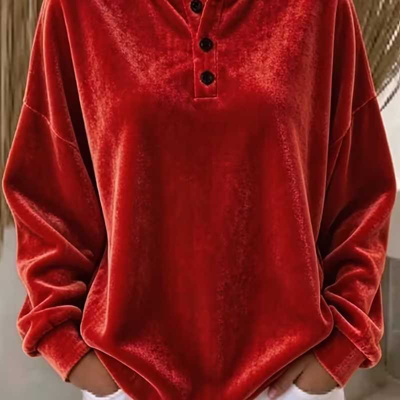 Samt Langarmshirt mit Knopfleiste