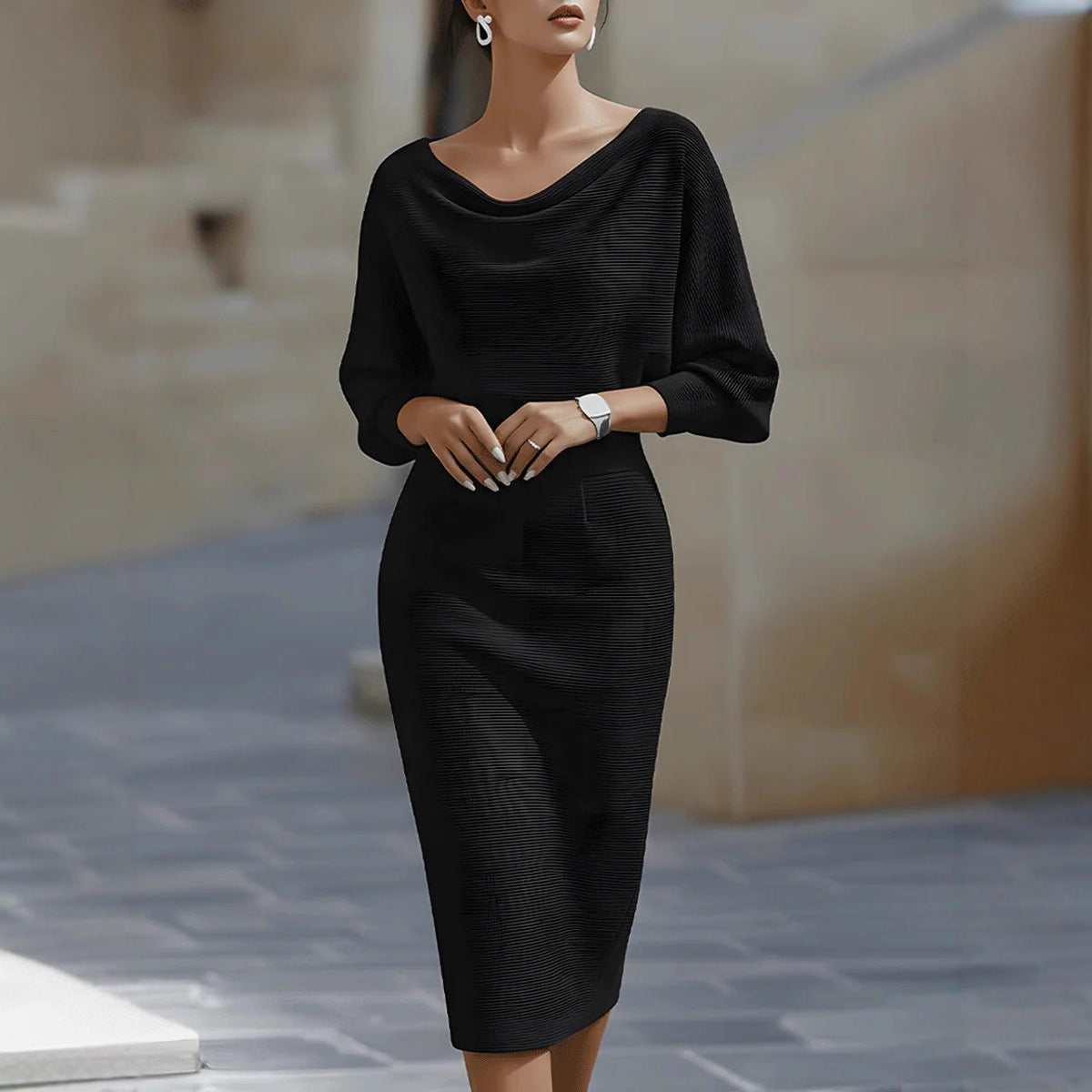 Elegantes Etuikleid mit Schlitz und Flared Sleeves – Bild 2 | LuxeStyle