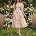 Blumenprint-Midi mit Volantsärmeln und A-Silhouette