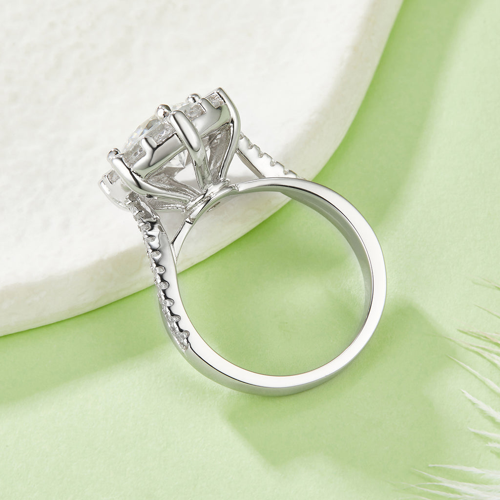 Moissanit-Ring S925 Silber, Sonnenblumen-Halo, Platin