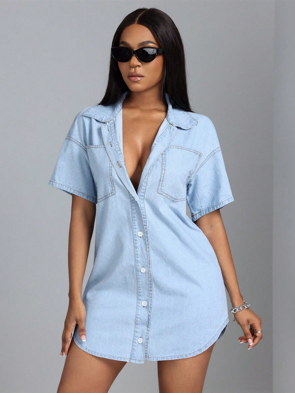Denim-Shirt mit Kurzarm