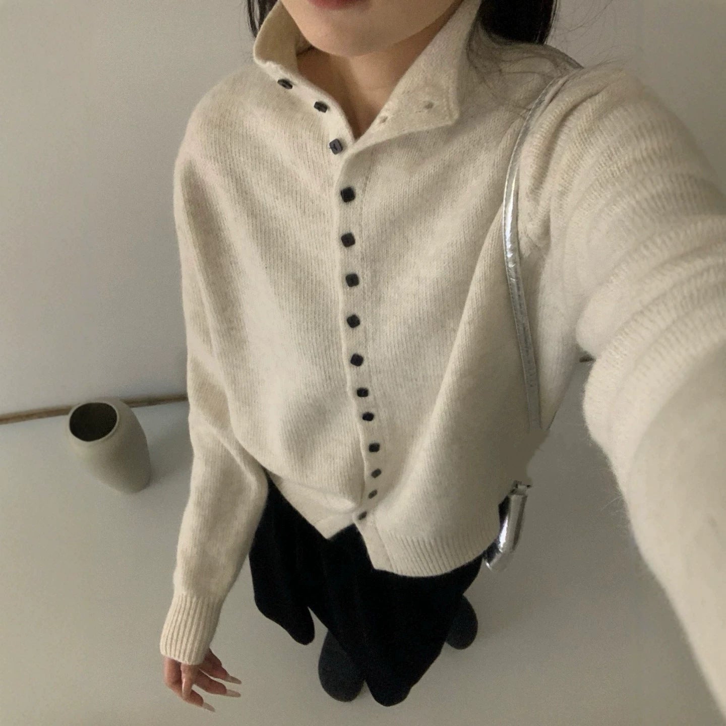 Strick-Cardigan mit Stehkragen