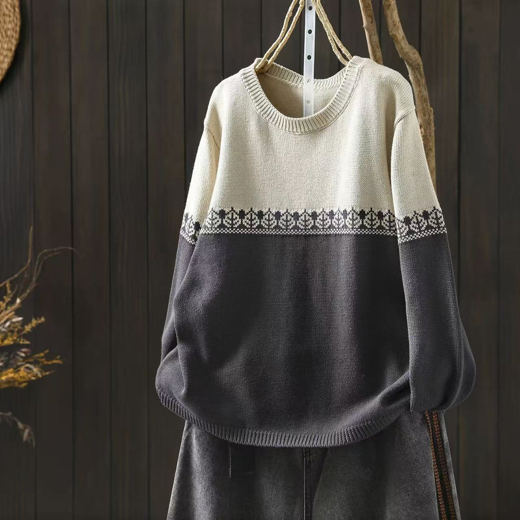 Preppy Baumwollpullover mit Rundhalsausschnitt