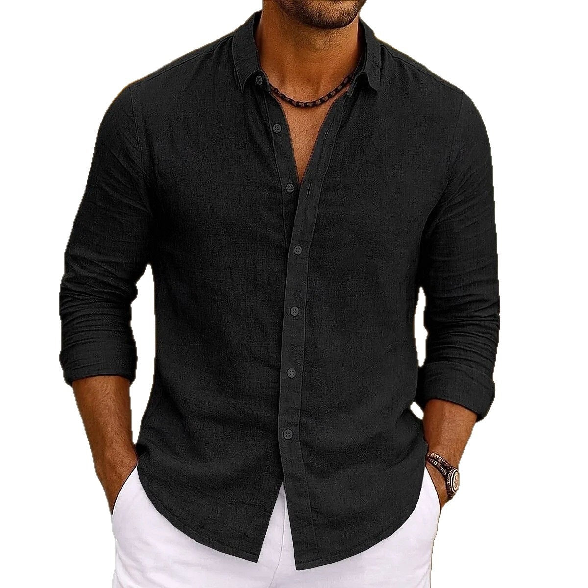 Unisex Langarmhemd aus Baumwoll-Leinen – Bild 2 | LuxeStyle