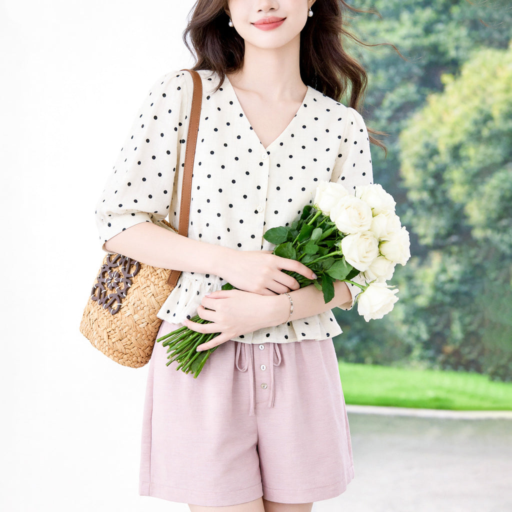 V-Ausschnitt Bluse mit Polka Dots