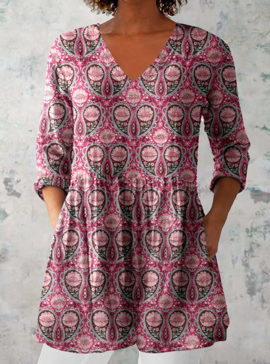 Blumen Midi-Kleid mit V-Ausschnitt – Bild 11 | LuxeStyle